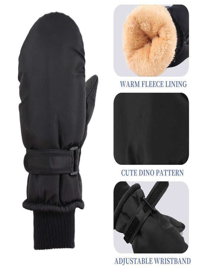 JANGANNSA Winter Toddler Mittens Boys Girls Snow Mitten Fleece Warm Kids Gloves Cold Weather (Black, 4-10 Years) - Image 2